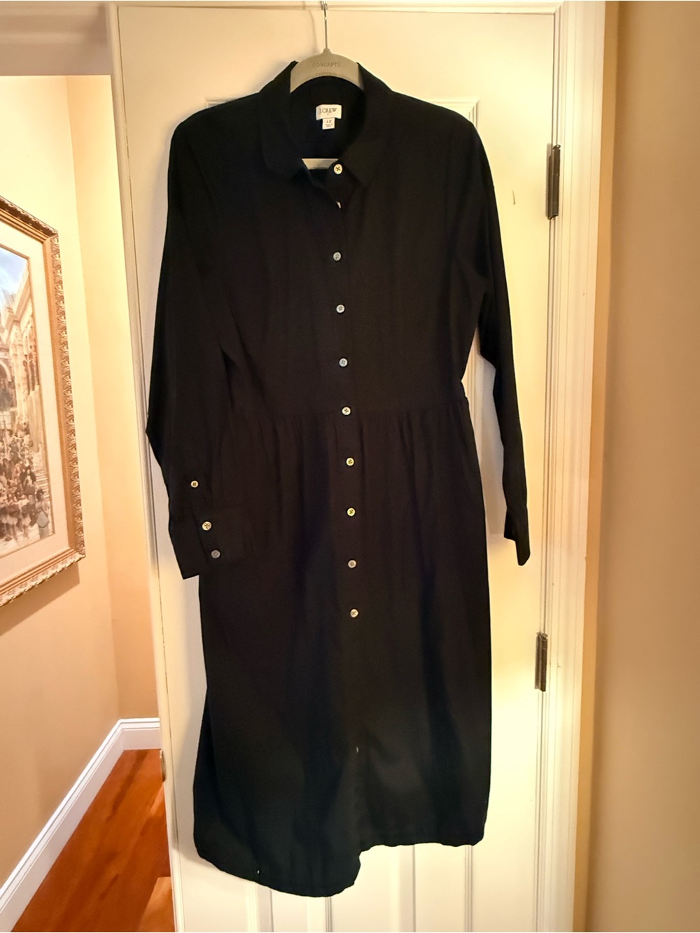 J. Crew Black Long-Sleeve Button-Front Midi Dress